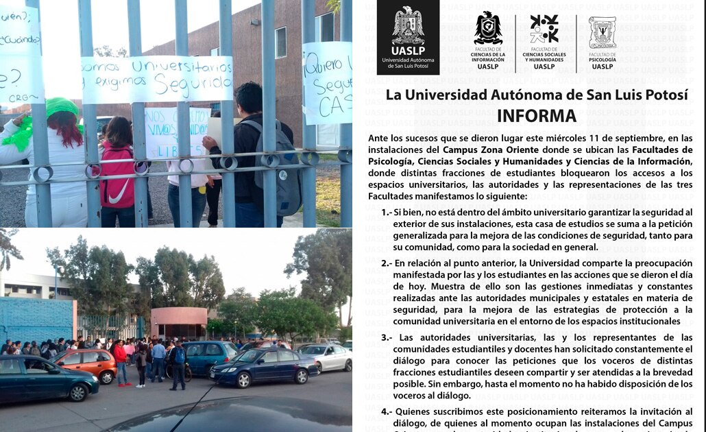 UASLP llama a dialogar a estudiantes que bloquearon instalaciones