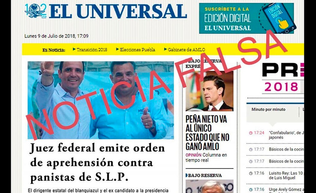 #FakeNews EL UNIVERSAL no publicó ninguna nota sobre detención de panistas en SLP