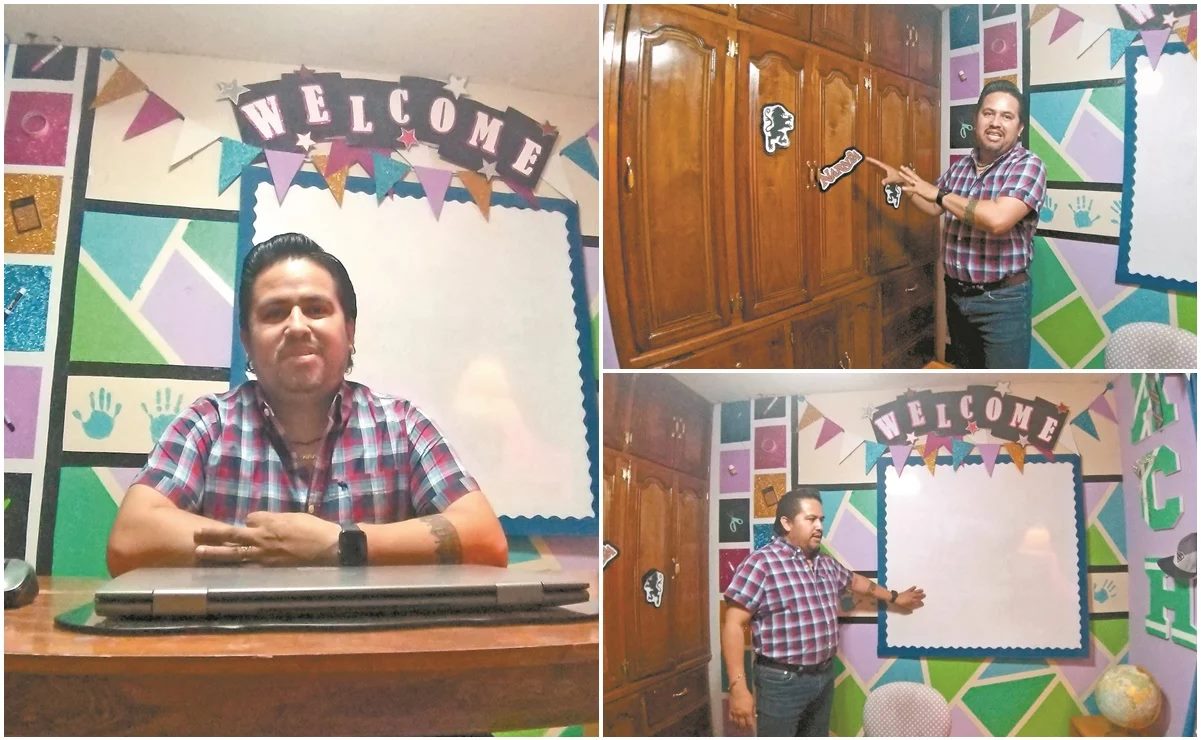 Maestro da clases en línea con un ropero que lo lleva a "Narnia"