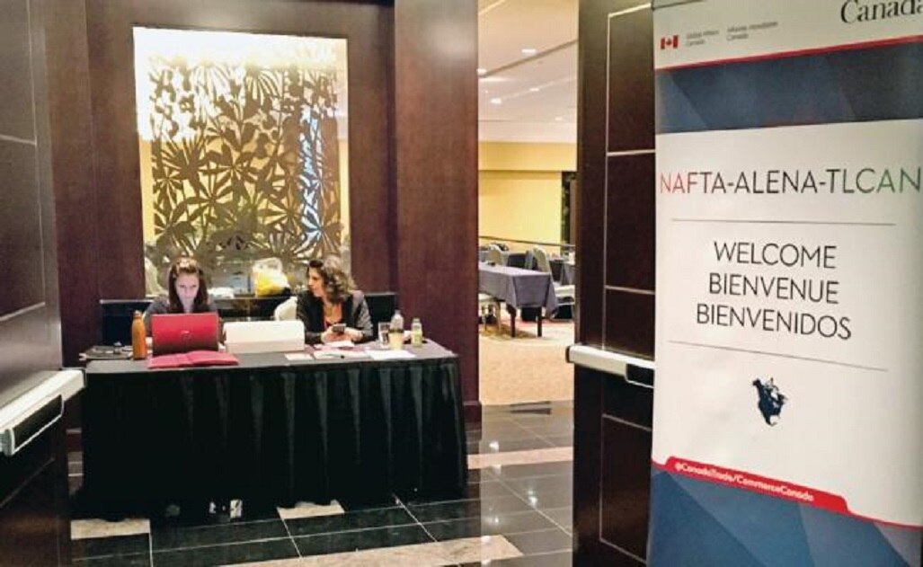 Aspecto de la sede en Montreal de la sexta ronda de negociaciones del Tratado de Libre Comercio para América del Norte. (IVETTE SALDAÑA. EL UNIVERSAL)