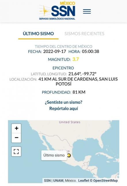¿Lo sentiste? Reportan sismos en Lagunillas y Tamasopo la madrugada de este sábado