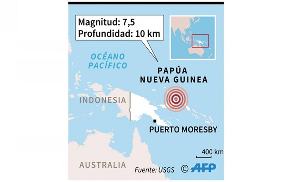 Se registra sismo de 7.5 en costas de Papúa Nueva Guinea; activan alerta de posible tsunami