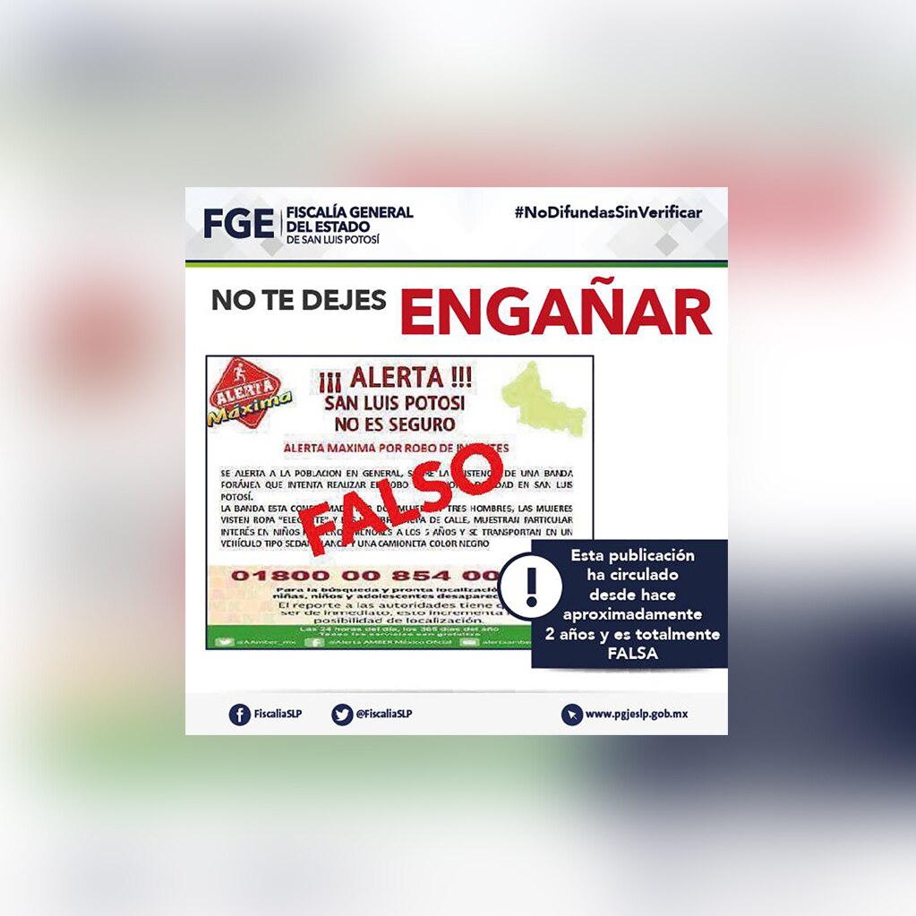 Fake news alerta por robo de niños, advierte Fiscalía de San Luis Potosí