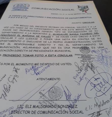 Ayuntamiento de Ébano censura a periodista