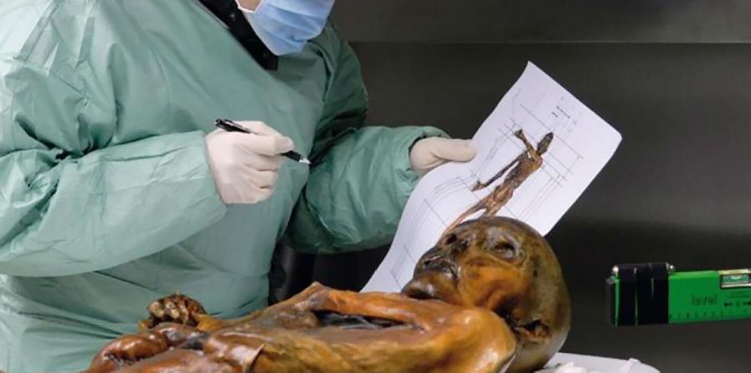 Examen científico de la momia. Foto: Museo de Arqueología del Tirol del Sur http://www.iceman.it