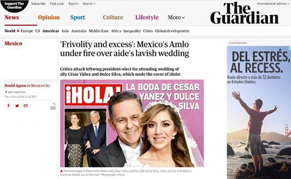 The Guardian retoma críticas por “frivolidad y exceso” en boda de Yáñez