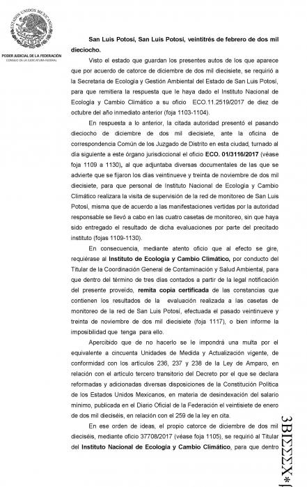 Por calidad de aire en SLP, apercibe juzgado a Segam y Semarnat