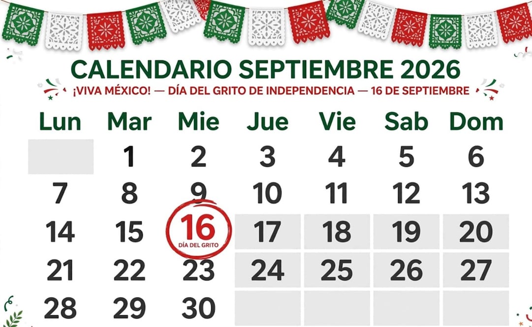 El 16 de septiembre es día de asueto por el Aniversario de la Independencia de México. Imagen: Especial