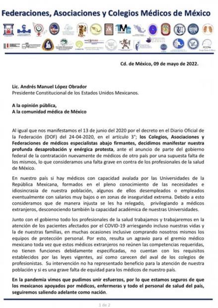 Médicos, asociaciones y colegios recriminan a AMLO contratación de 500 médicos cubanos