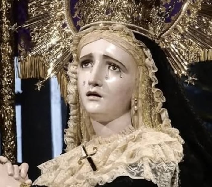 Virgen de la Soledad con lágrimas de diamante, en SLP. Foto: Fb Cofradía de la Soledad