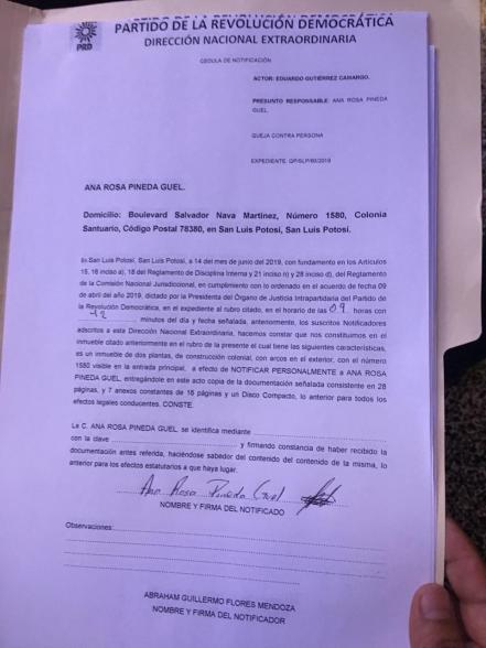 Notifican a regidora Ana Rosa Pineda su expulsión del PRD 