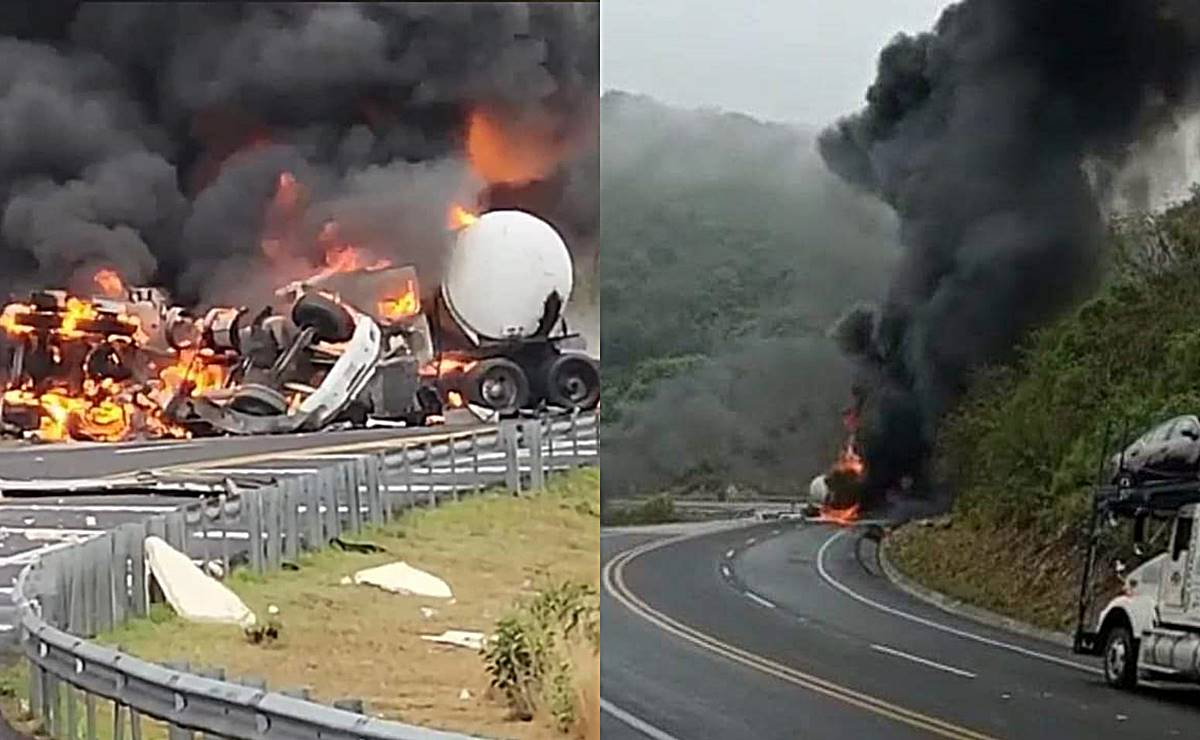 Se incendia pipa cargada de combustible tras choque con camión en autopista de SLP