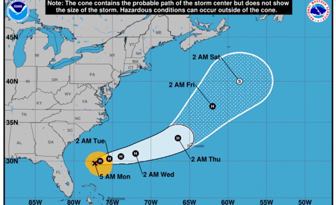 Se prevé que Humberto producirá grandes marejadas y corrientes que se sentirán a lo largo de las costas de las Bahamas (Foto: @NHC_Atlantic)