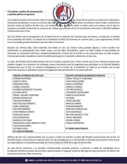 Presentan lista definitiva para partido por la paz en SLP