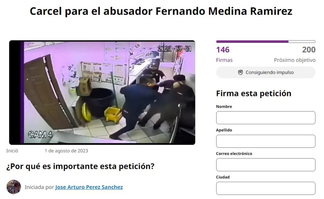 Lanzan campaña de firmas contra agresor de trabajador de restaurante en SLP. Foto: Captura de pantalla