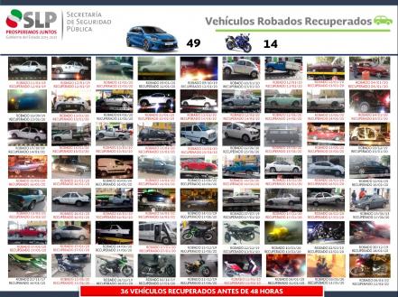 SSPE recuperó 63 vehículos robados; 15 personas fueron detenidas 