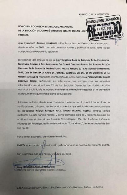 Francisco Aguilar buscará la presidencia del PAN en SLP