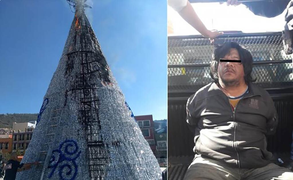 Hombre prende fuego a árbol de navidad en Pachuca