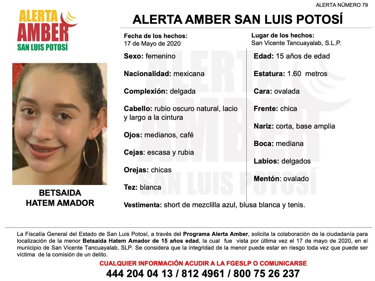 Fiscalía activa Alerta Amber para localizar a menor de 15 años