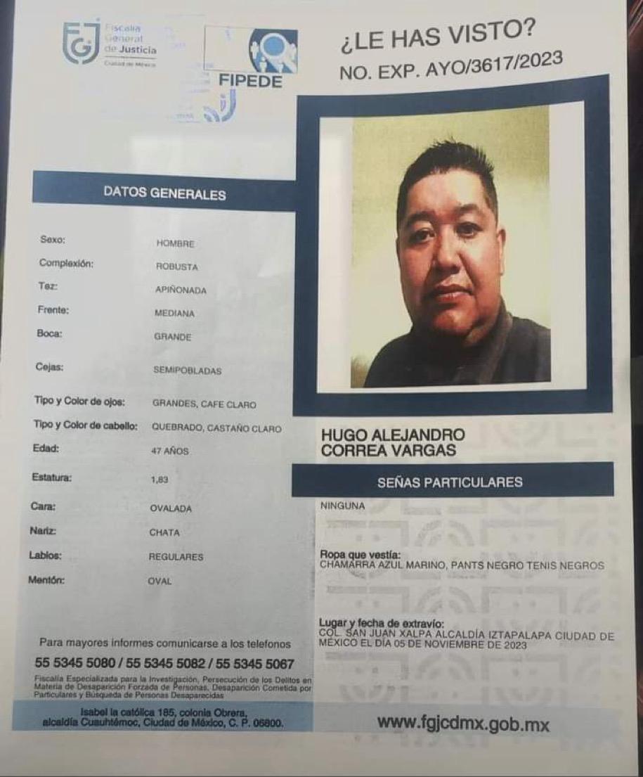 Ficha de búsqueda emitida por la Fiscalía General de la Ciudad de México