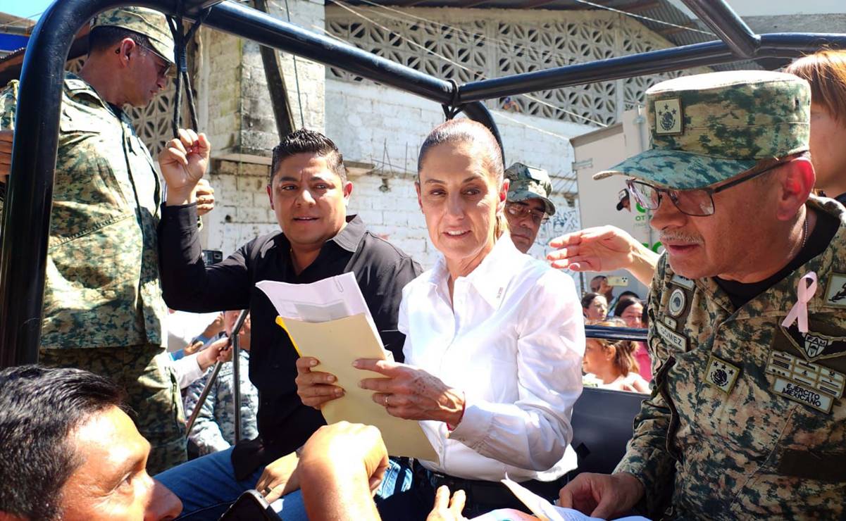 Sheinbaum y Gallardo recorren colonias afectadas por inundaciones en Tamazunchale