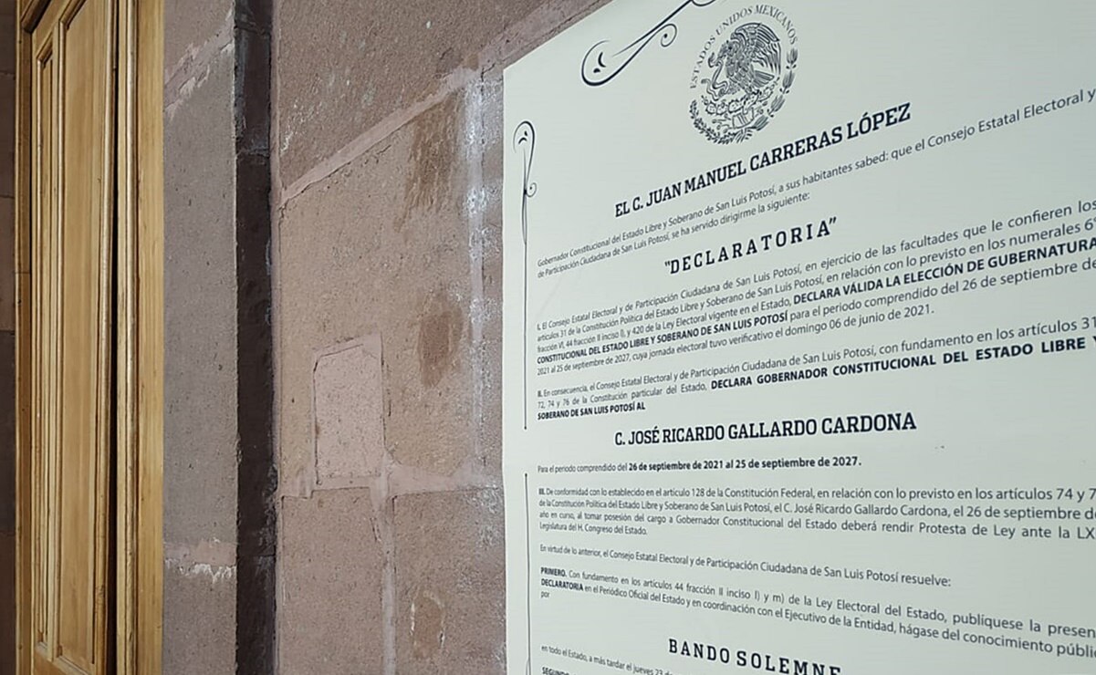 Ponen bandos solemnes que anuncian a Ricardo Gallardo como gobernador de SLP