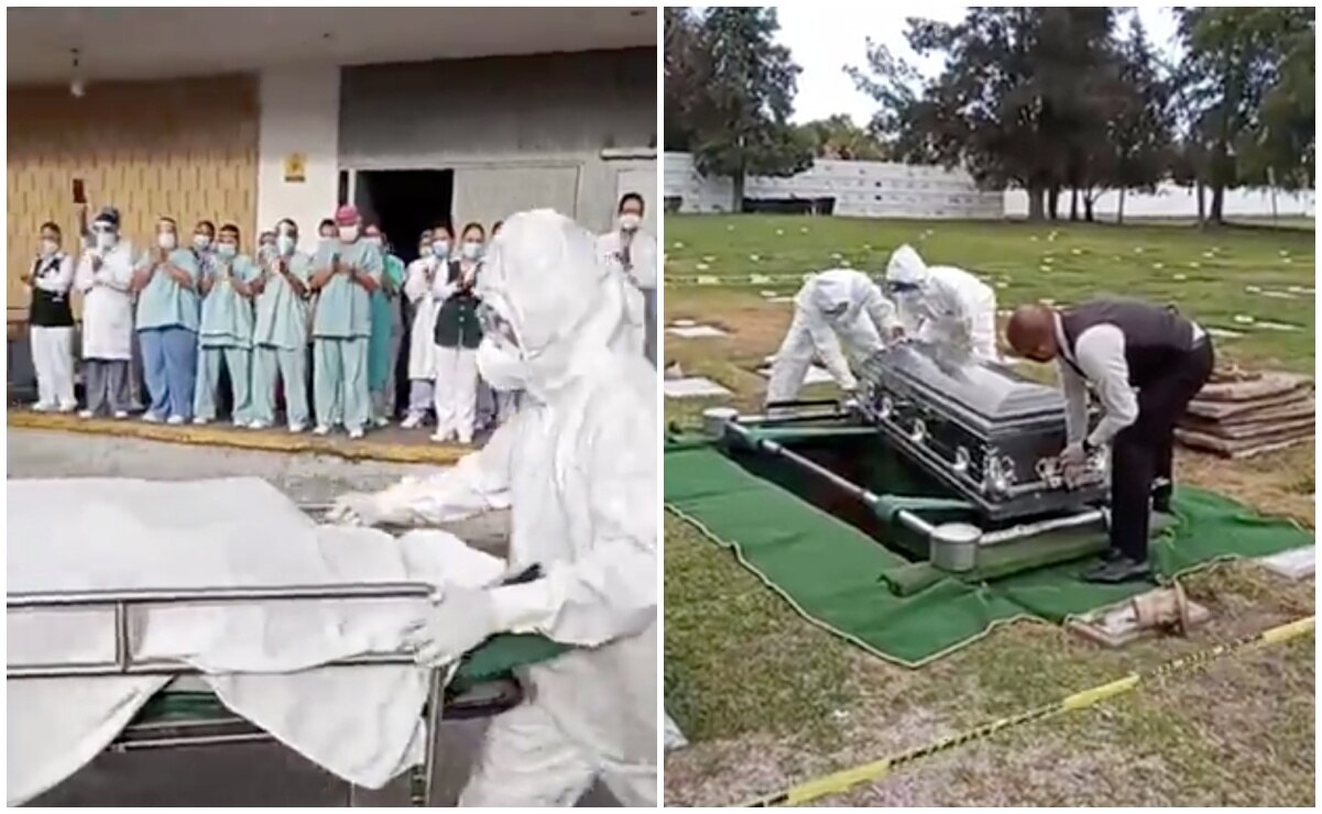 Luego de morir, el cadáver de Oswaldo fue sacado del hospital en una camilla, cubierto con una sábana blanca. A las afueras del nosocomio, el personal médico salió a despedir a su compañero con aplausos. Foto: Captura de pantalla
