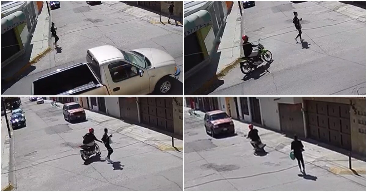 Captan momento en que motociclista le toca el trasero a una mujer en capital de SLP