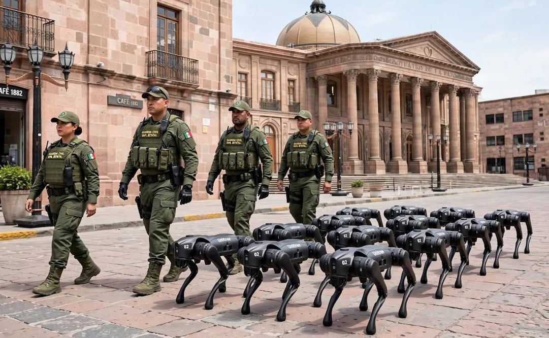 Durante la Fenapo 2026 algunos de estos droides fueron usados en tareas de vigilancia. Foto: Meta AI