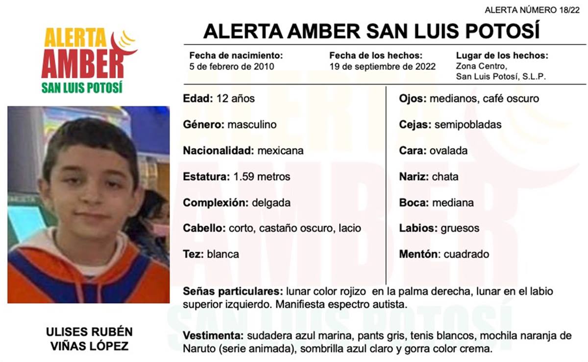 Activan Alerta Amber para localizar Ulises Viñas desaparecido en SLP