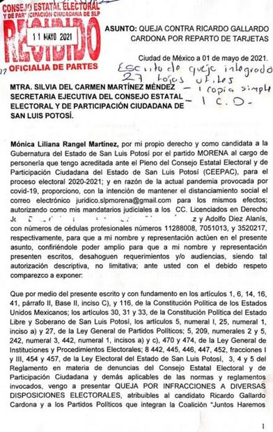 Por “La Cumplidora”, Mónica Rangel denuncia ante el Ceepac a Ricardo Gallardo