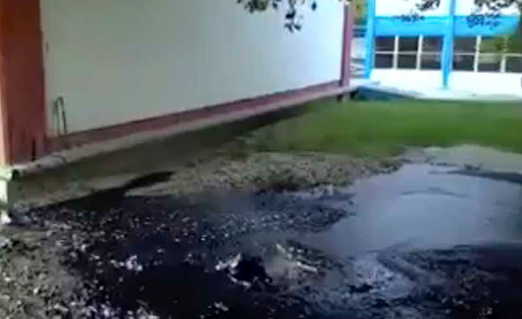 Video. Petróleo brota en patio de escuela en Tamaulipas