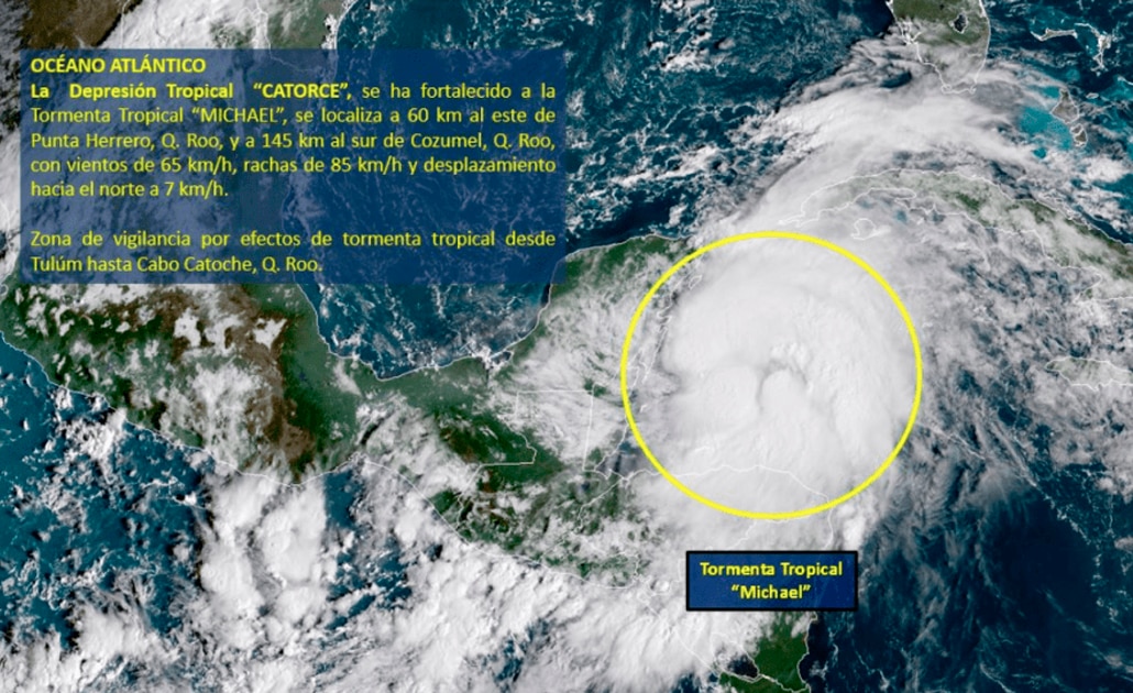Se forma tormenta tropical "Michael" en costas de Quintana Roo