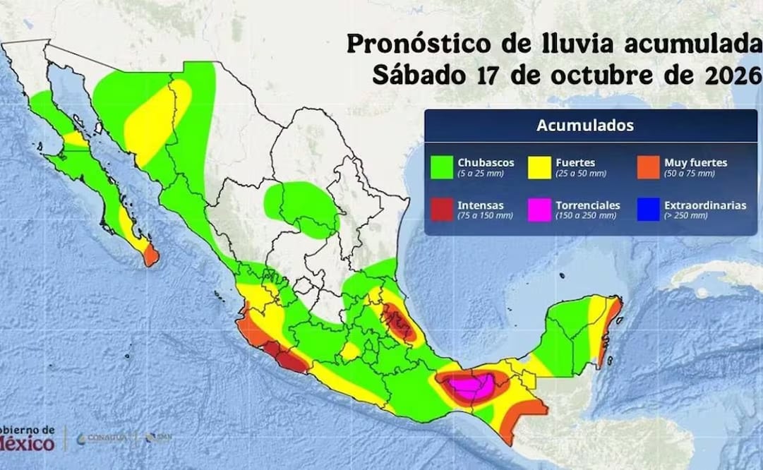 Pronóstico de lluvias en México por el paso del huracán Trudy. Imagen: Coangua