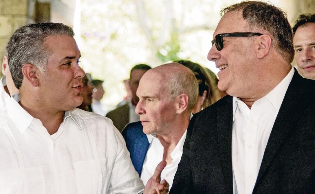 El jefe de Estado Iván Duque, con el secretario de Estado de Estados Unidos, Mike Pompeo, ayer durante su reunión en Cartagena. Foto: NICOLÁS GALEANO. EFE