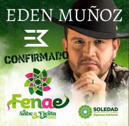 Gallardo anuncia a Edén Muñoz como el segundo artista de la Feria de la Enchilada 