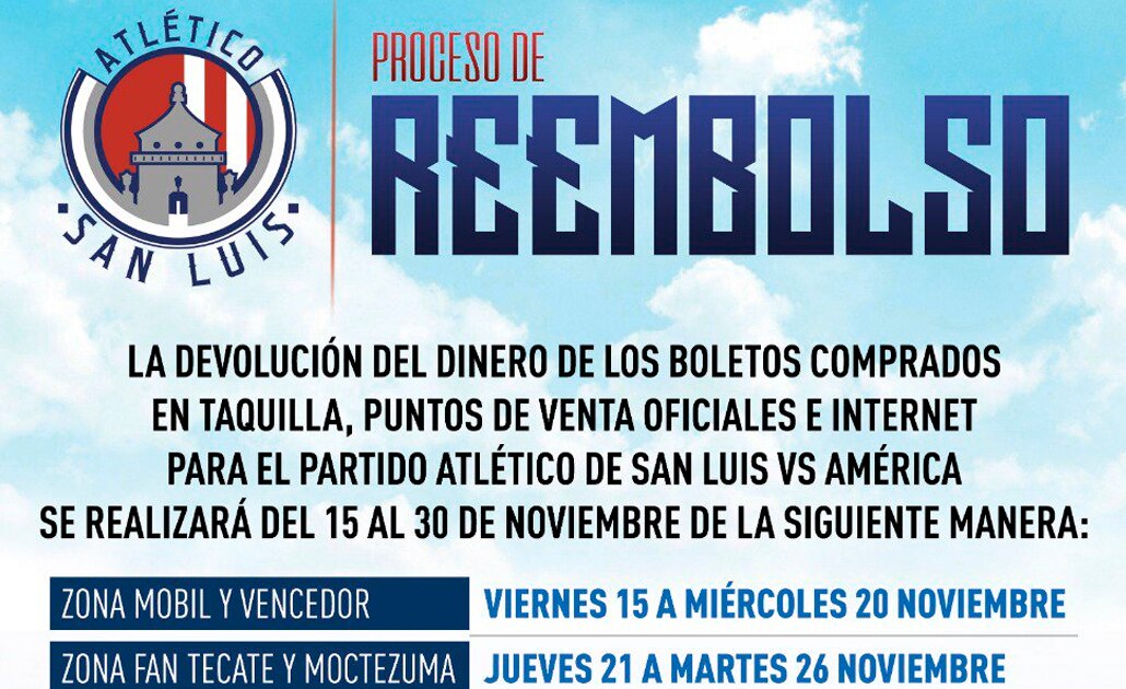 Atlético de San Luis anuncia proceso de reembolso para el partido ante América