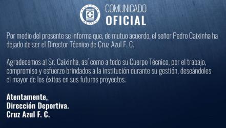 Pedro Caixinha deja Cruz Azul