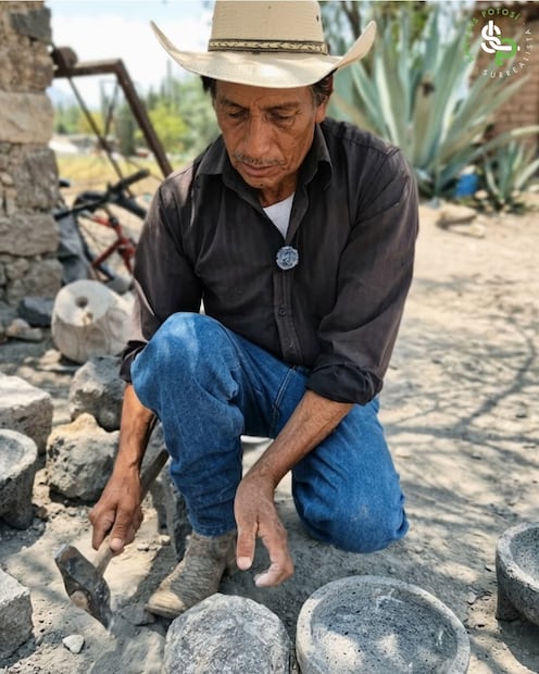 J. Isabel Méndez, artesano potosino que preserva la elaboración ancestral de molcajetes de piedra en Villa HIdalgo. Foto: FB@San Luis Potosí Turismo