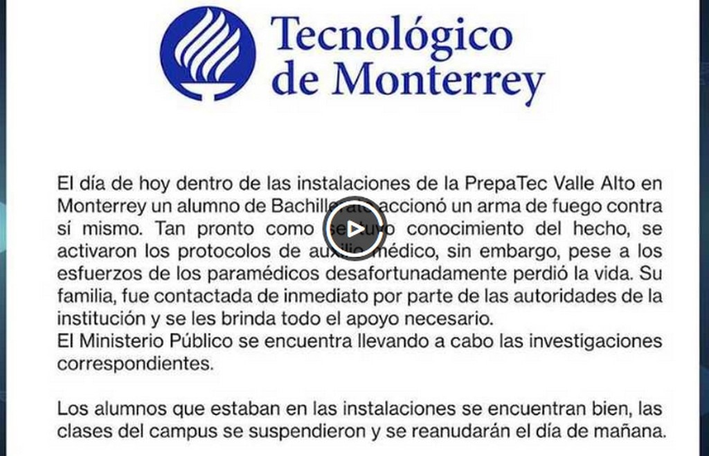 Confirman muerte de joven estudiante en PrepaTec de Valle Alto, Monterrey