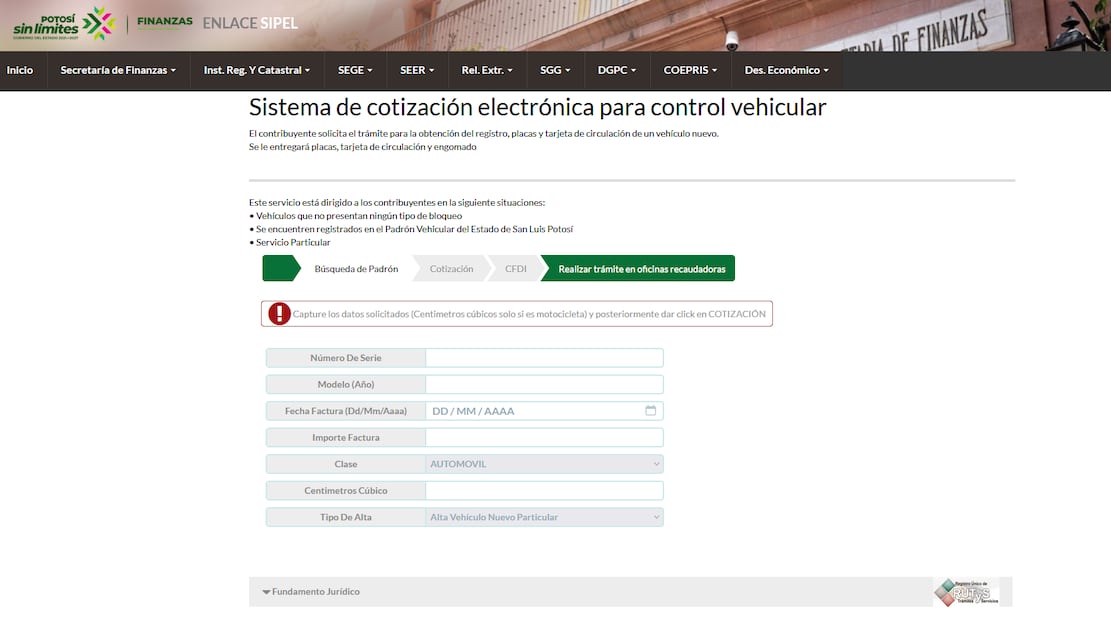 En la plataforma SIPEL puedes registrar tu coche nuevo en el padrón vehicular. Foto: enlacesipel.slp.gob.mx