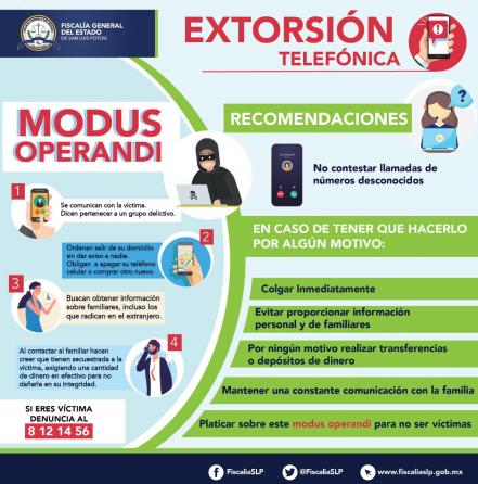 Alerta Fiscalía sobre casos de extorsión telefónica en SLP