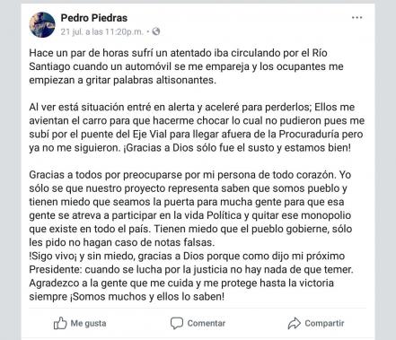 César Carrizales “El Mijis” denuncia atentado