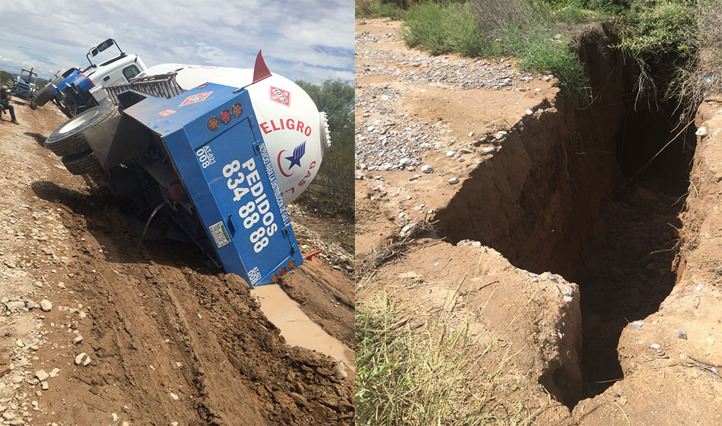 Pipa cae a socavón en Moctezuma