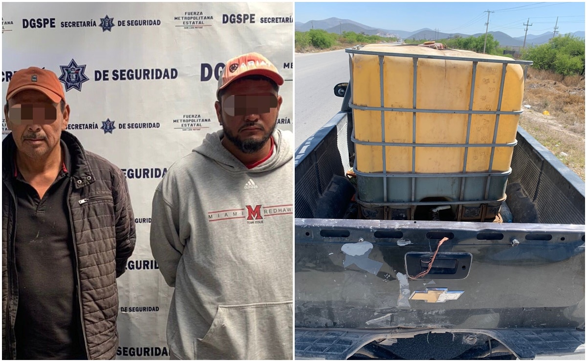Detienen a dos presuntos huachicoleros en Matehuala, SLP; transportaban 400 litros de diesel