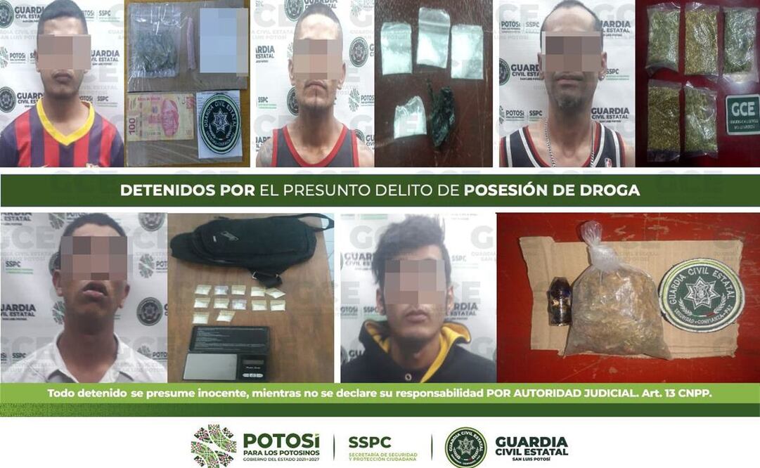 Caen 9 narcomenudistas en operativos de la Guardia Civil en SLP; les aseguran 74 dosis de droga. Foto: Guardia Civil