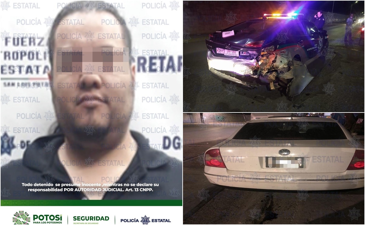 Conductor en aparente estado de ebriedad se impacta contra una patrulla y lo detienen en capital de SLP