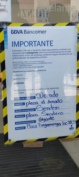 Por contingencia, sucursales bancarias de San Luis Potosí reducen atención a clientes