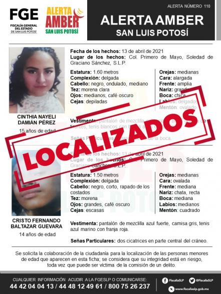 Localizan a Cinthia Nayeli y Cristo Fernando, desaparecidos en la capital de SLP