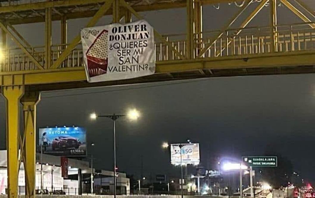 “Oliver Donjuan, ¿Quieres ser mi San Valentín?” se viraliza mensaje en puente peatonal de SLP. Foto: Especial